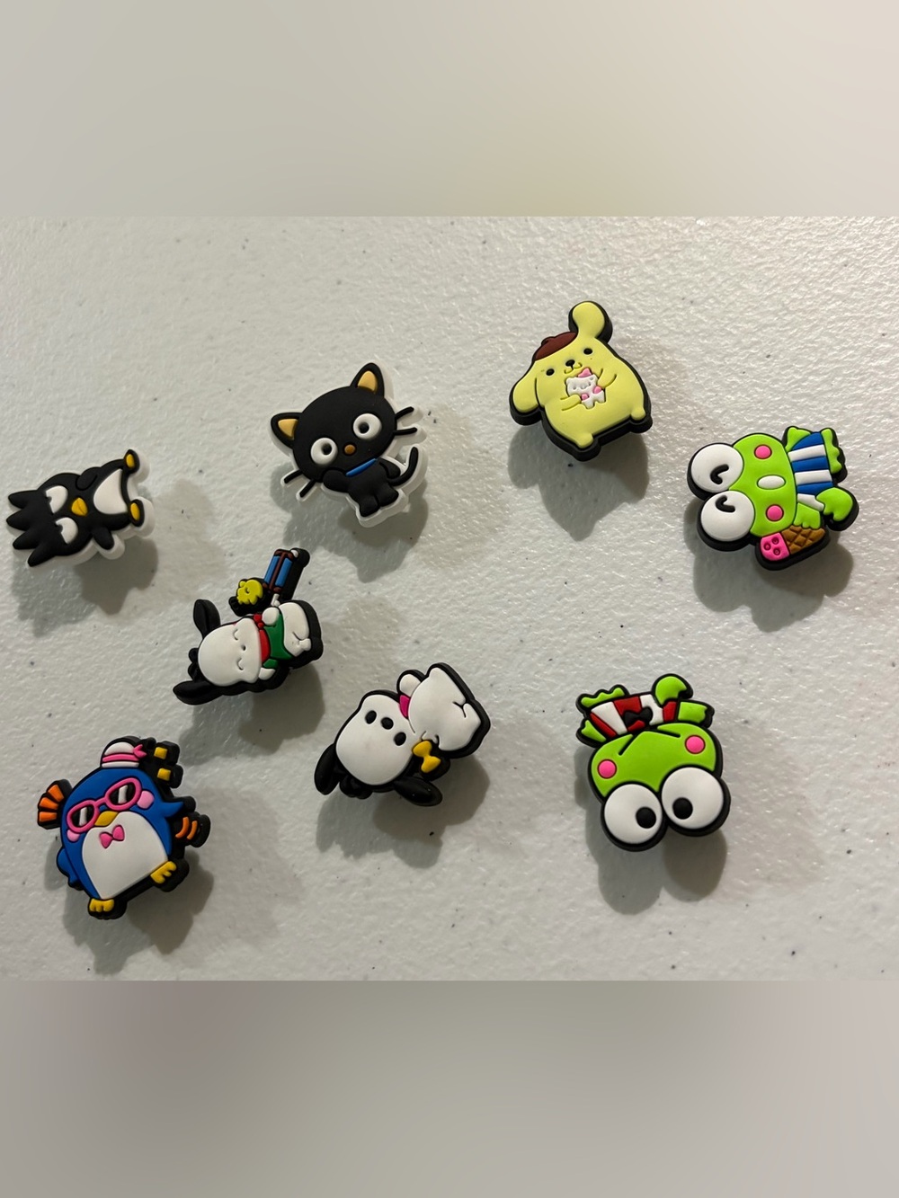 Cute Assorted Sanrio Characters Crocs Charms - Black, Yellow, White, Green